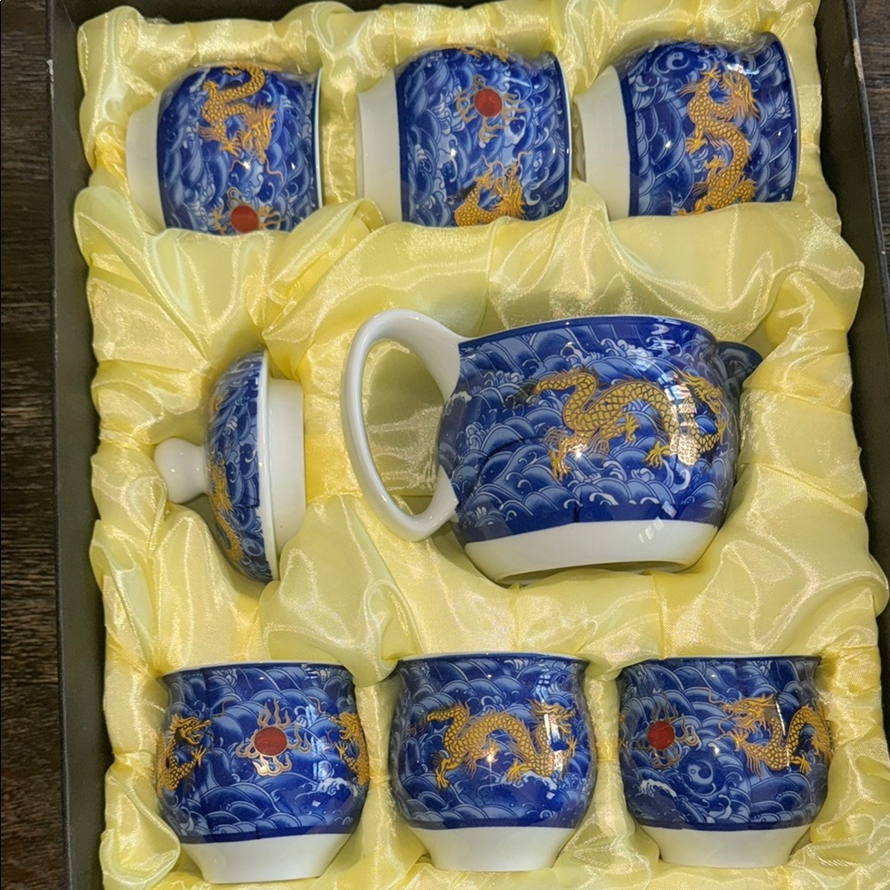 Blue and Gold Dragon Tea Set